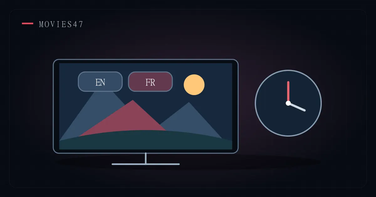 Televisor con opciones de audio en inglés y francés y un reloj de programación